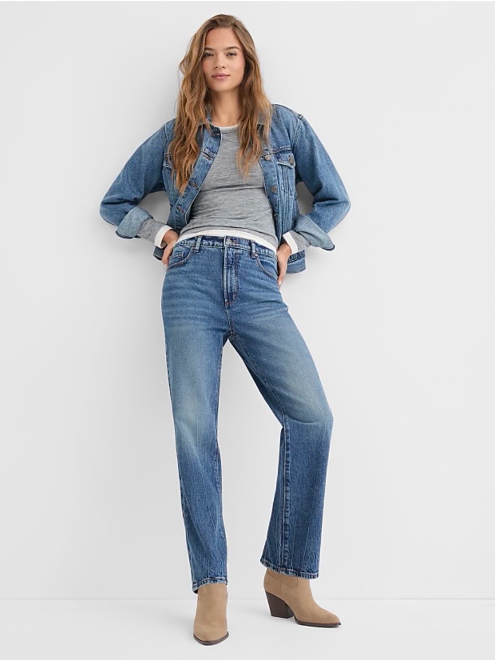 LOFT Mid Wash High Rise Straight Leg Jeans - Blue